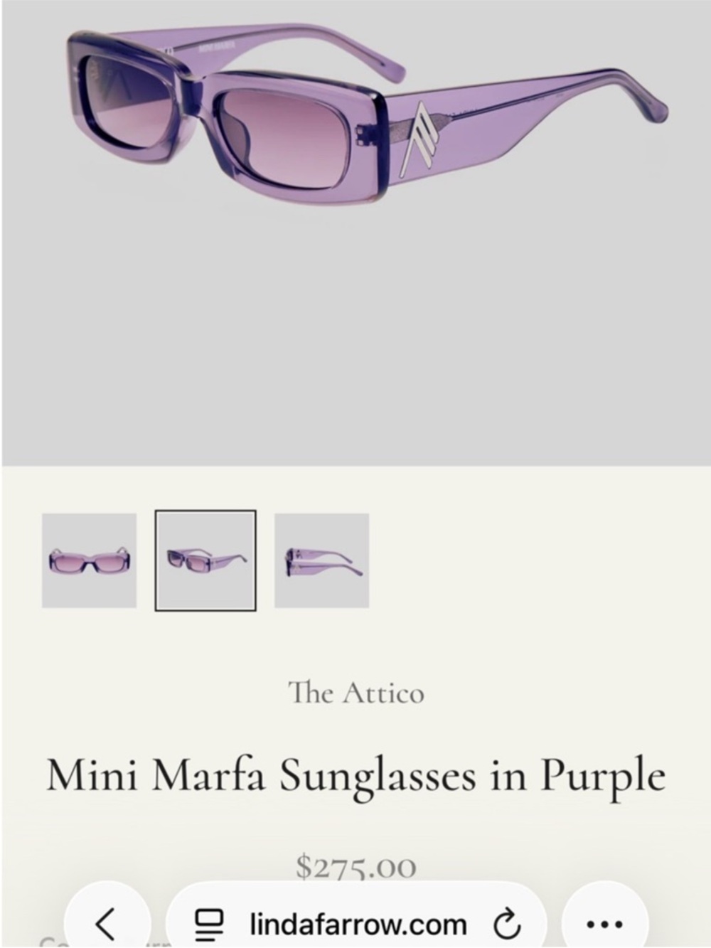 NIB • The Attico mini marfa rectangular purple sunglasses - Picture 2 of 13